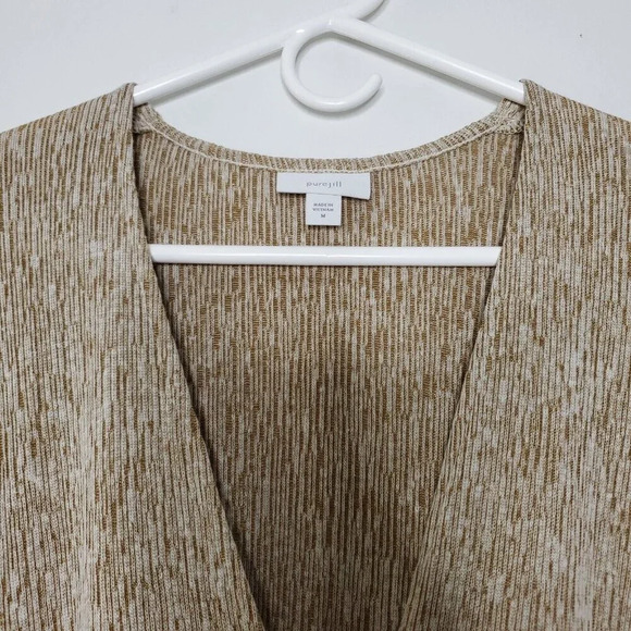 Pure Jill Linen Blend Cardigan Size M Tan Oversized Neutral Minimalist Lagenlook - Picture 2 of 9